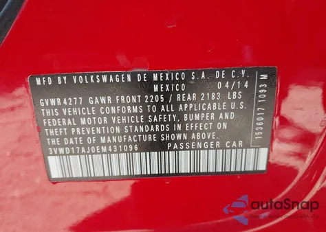 2014 Volkswagen Jetta 1.8T Se from USA, damaged, VIN 3VWD17AJ0EM431096